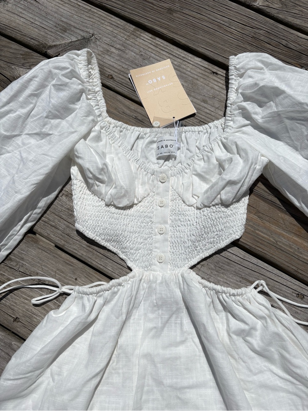 NWT Sabo Skirt White Puff-Sleeve Mini Dress - Picture 3 of 5